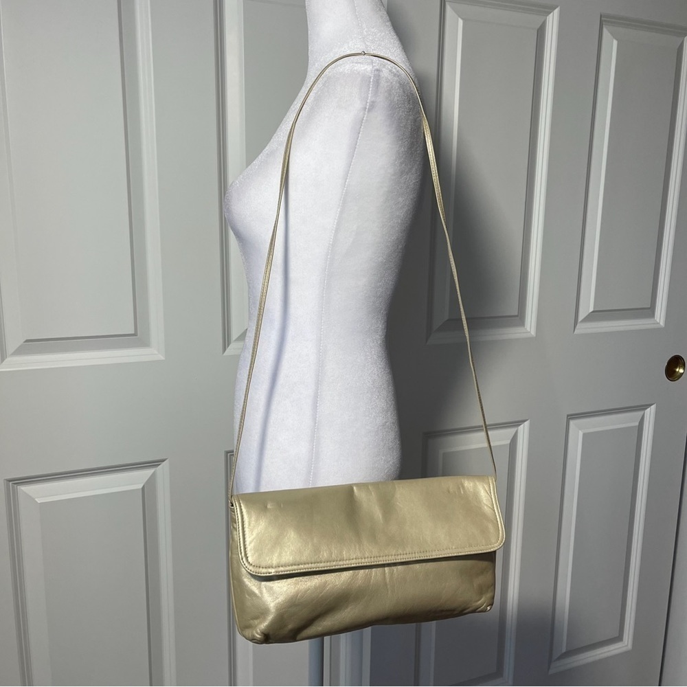 Nordstrom Gold Leather Evening Bag Convertible Shoulder Clutch Crossbody Flap